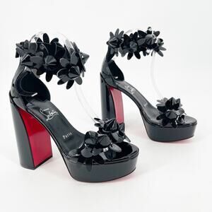 Christian Louboutin Daisy Spike Black Leather Heel Ankle Cuff Sandals EU 38.5